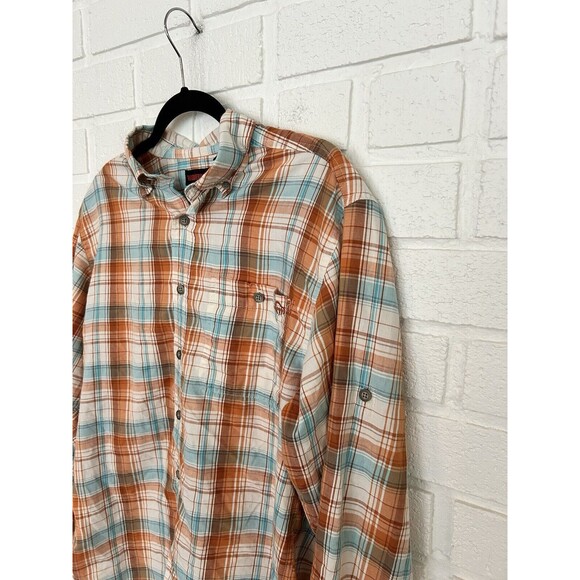 Wolverine Boots Button Up Shirt Mens Medium Plaid Button Collar Roll Sleeve - Picture 4 of 12
